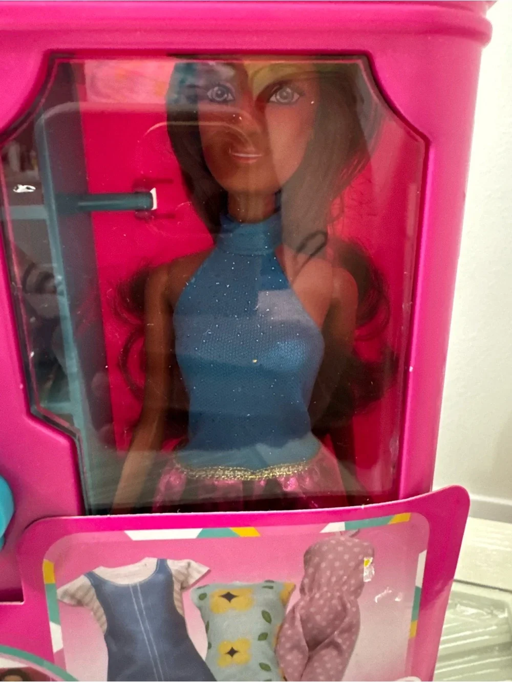 Pink Fashion Doll Wardrobe Playset with Blue Accents